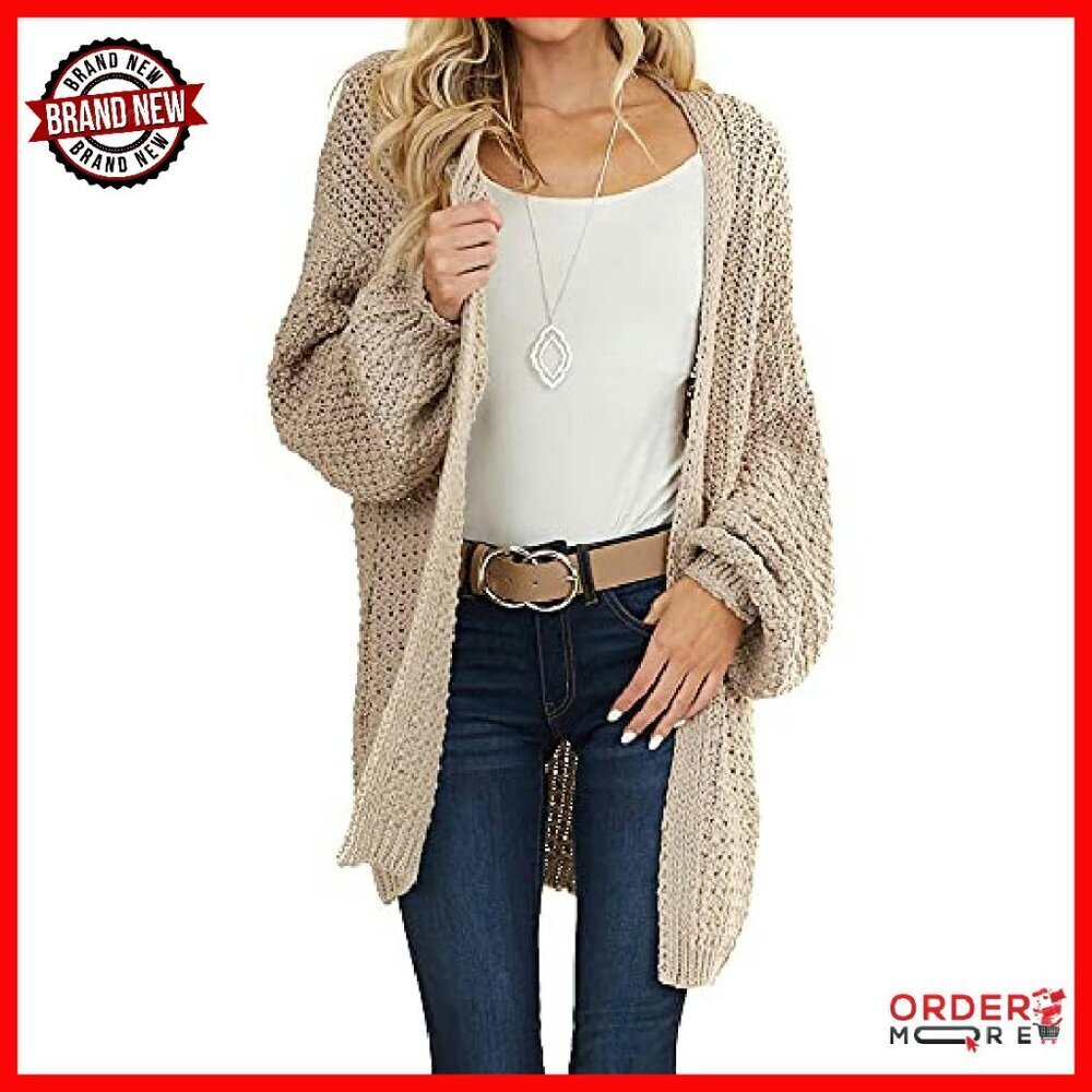 Chunky Knit Open Front Cardigan Long Sleeve Oversized Fit Acrylic - Picture 4 of 8